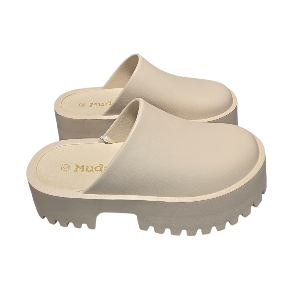 Mudd Stephanie-01L Womens Platform Clogs Beige Lug Sole Chunky Mules Size 6 New - Picture 3 of 8